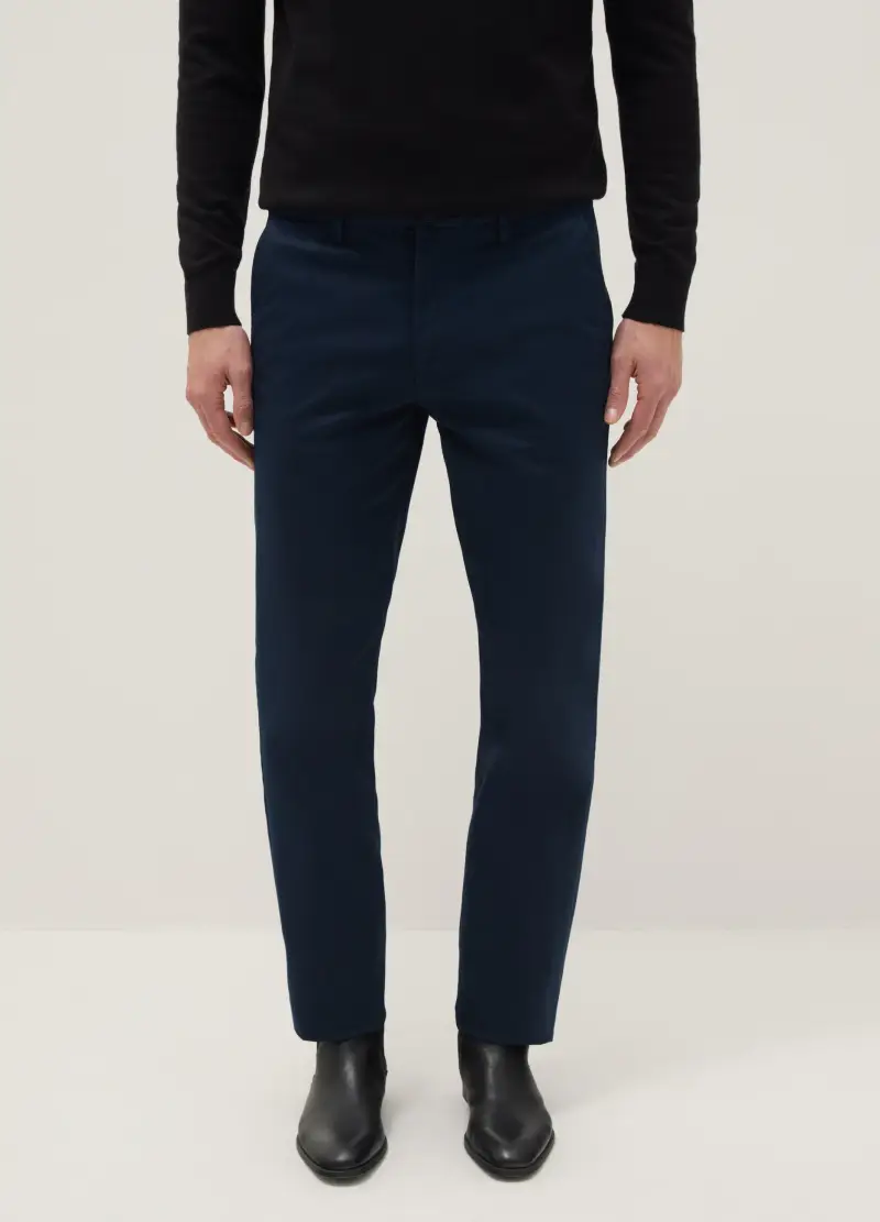 Pantaloni Chino In Cotone Elasticizzato Blu Regular Fit, Uomo, Blu miniatura 2