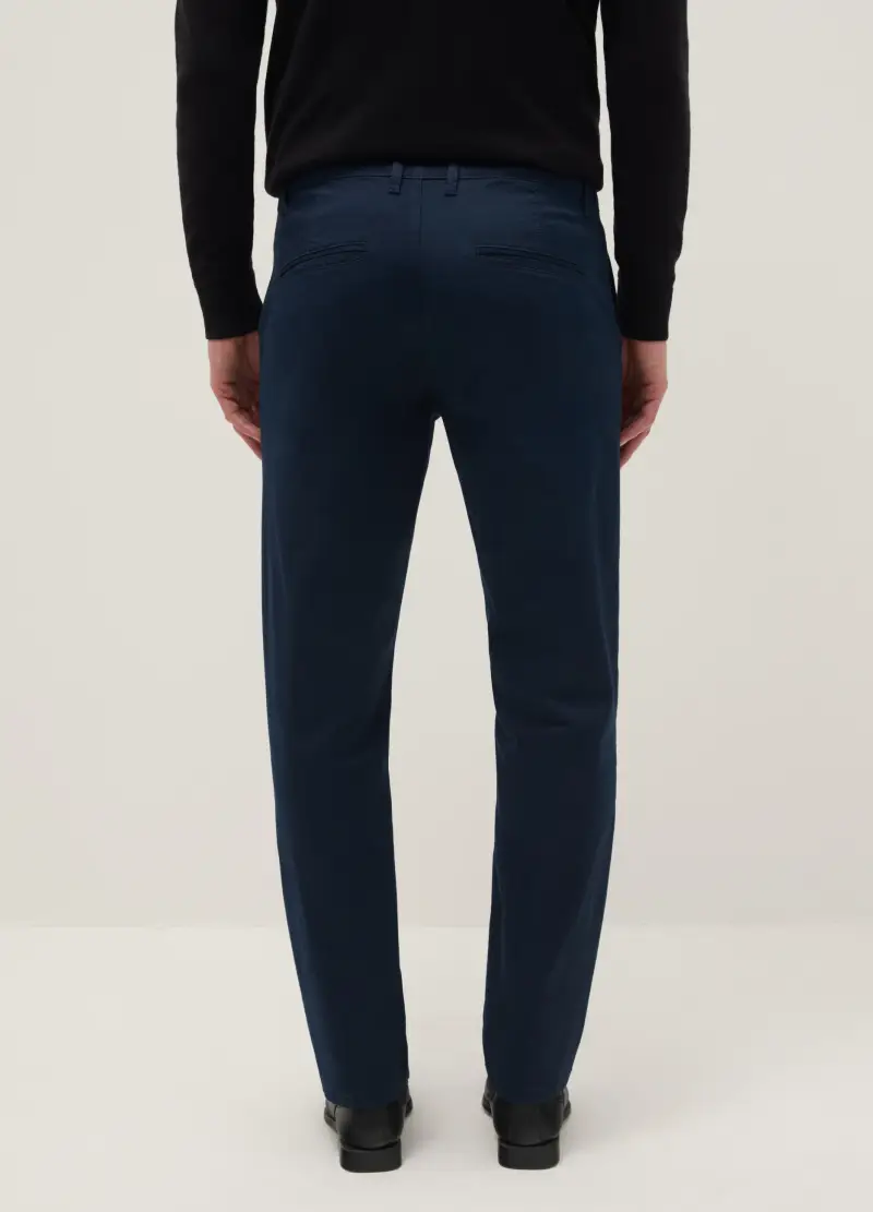 Pantaloni Chino In Cotone Elasticizzato Blu Regular Fit, Uomo, Blu miniatura 3