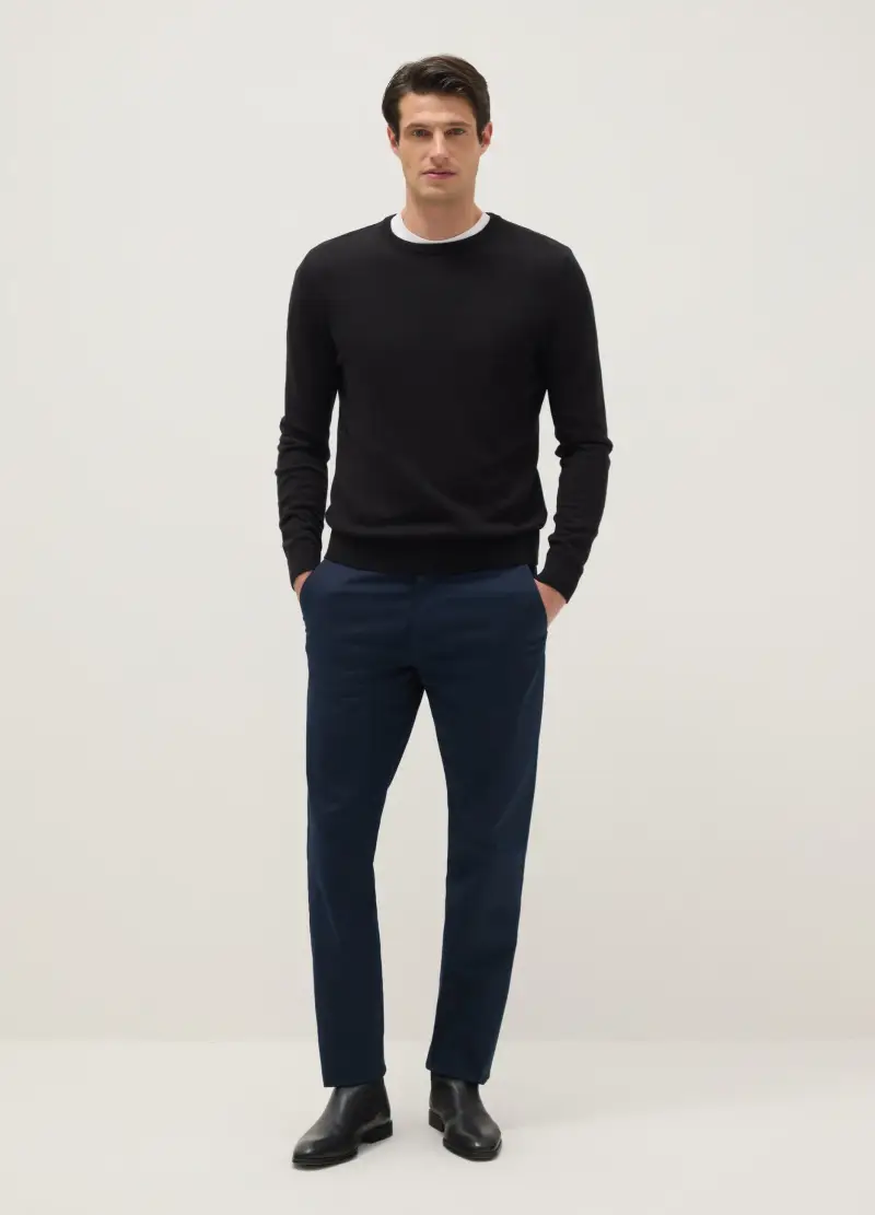 Pantaloni Chino In Cotone Elasticizzato Blu Regular Fit, Uomo, Blu