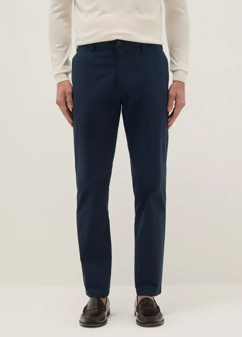 Pantaloni Chino In Cotone Elasticizzato Blu Regular Fit, Uomo, Blu miniatura 2