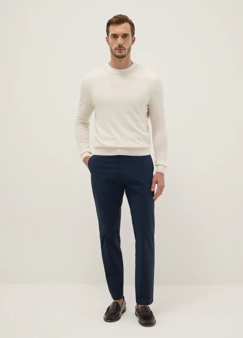Pantaloni Chino In Cotone Elasticizzato Blu Regular Fit, Uomo, Blu