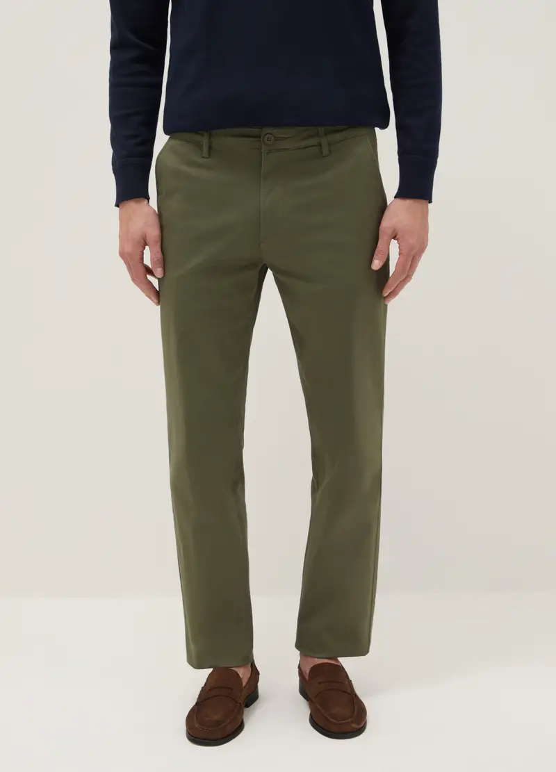 Pantaloni Chino In Cotone Elasticizzato Verde Regular Fit, Uomo, Verde miniatura 2