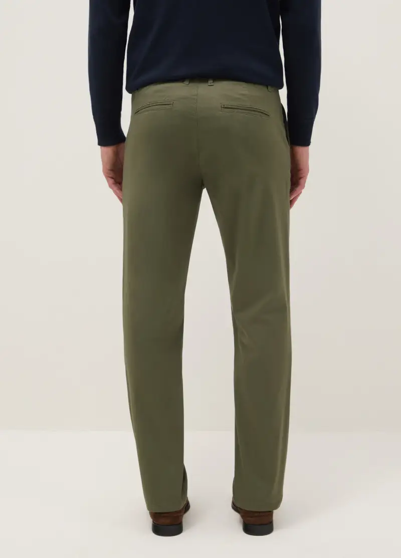 Pantaloni Chino In Cotone Elasticizzato Verde Regular Fit, Uomo, Verde miniatura 3