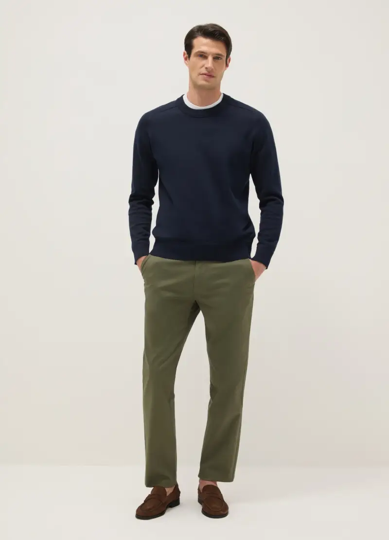 Pantaloni Chino In Cotone Elasticizzato Verde Regular Fit, Uomo, Verde