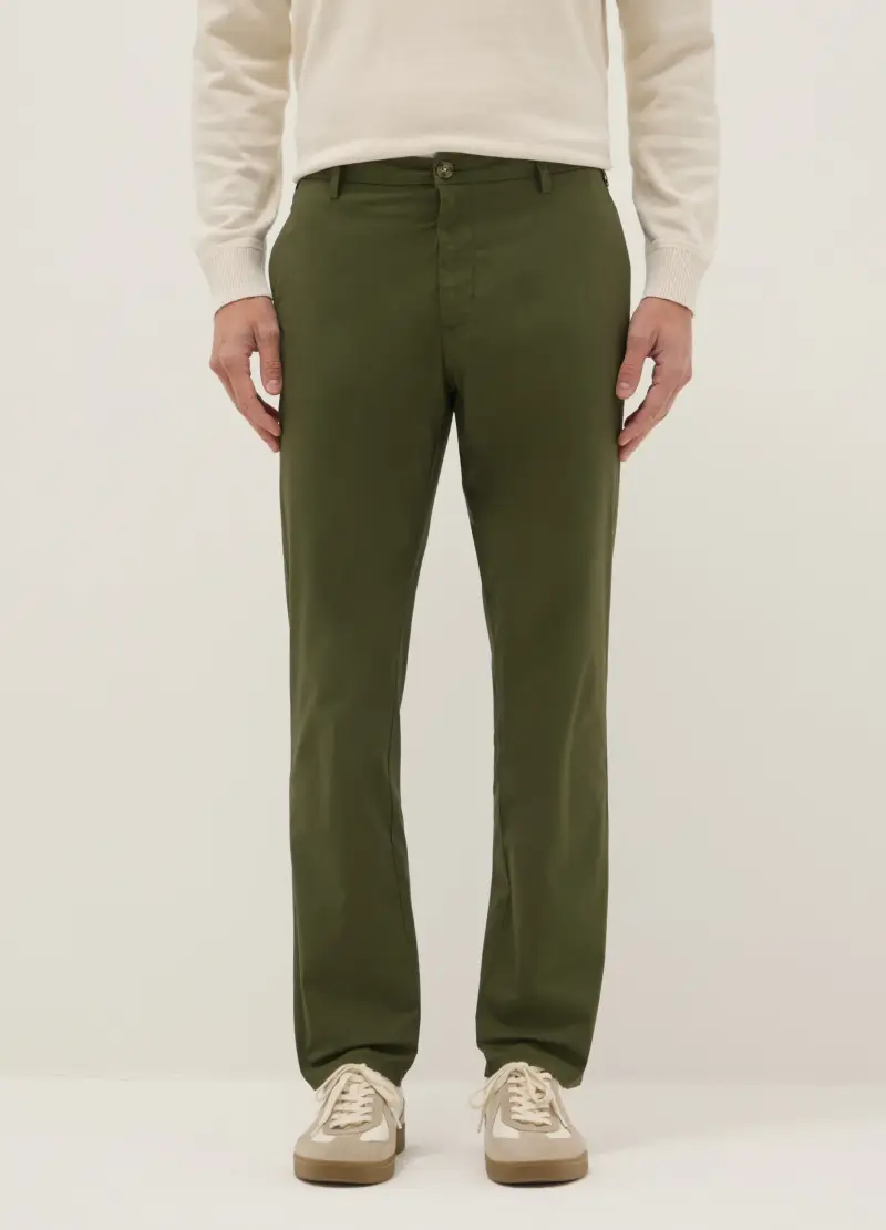 Pantaloni Chino In Cotone Elasticizzato Verde Regular Fit, Uomo, Verde miniatura 2