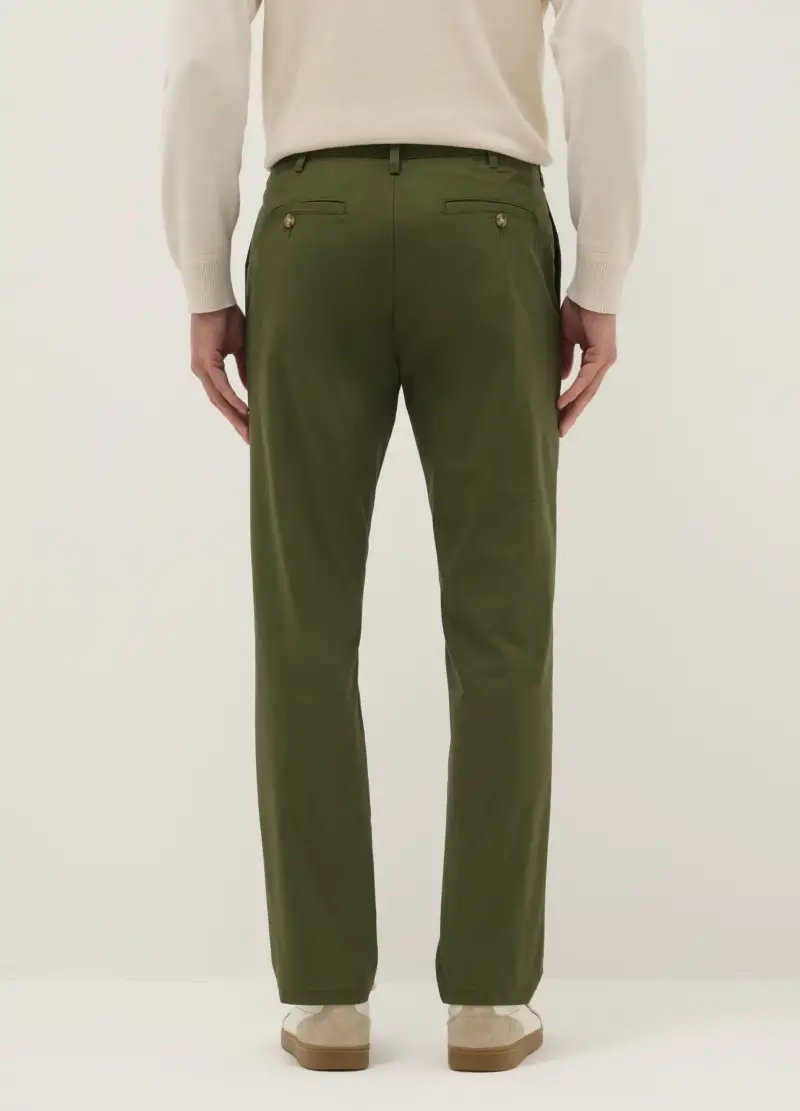 Pantaloni Chino In Cotone Elasticizzato Verde Regular Fit, Uomo, Verde miniatura 3