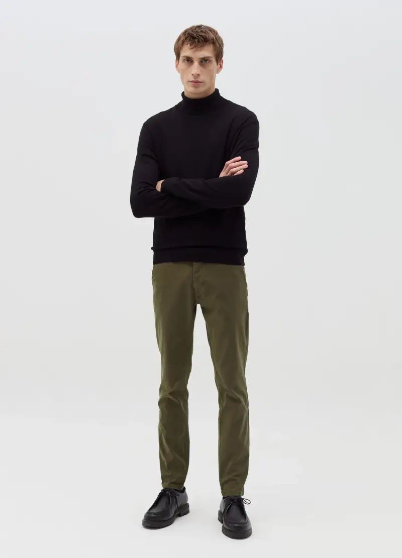 Pantaloni Chino In Cotone Stretch Tinta Unita, Uomo, Verde
