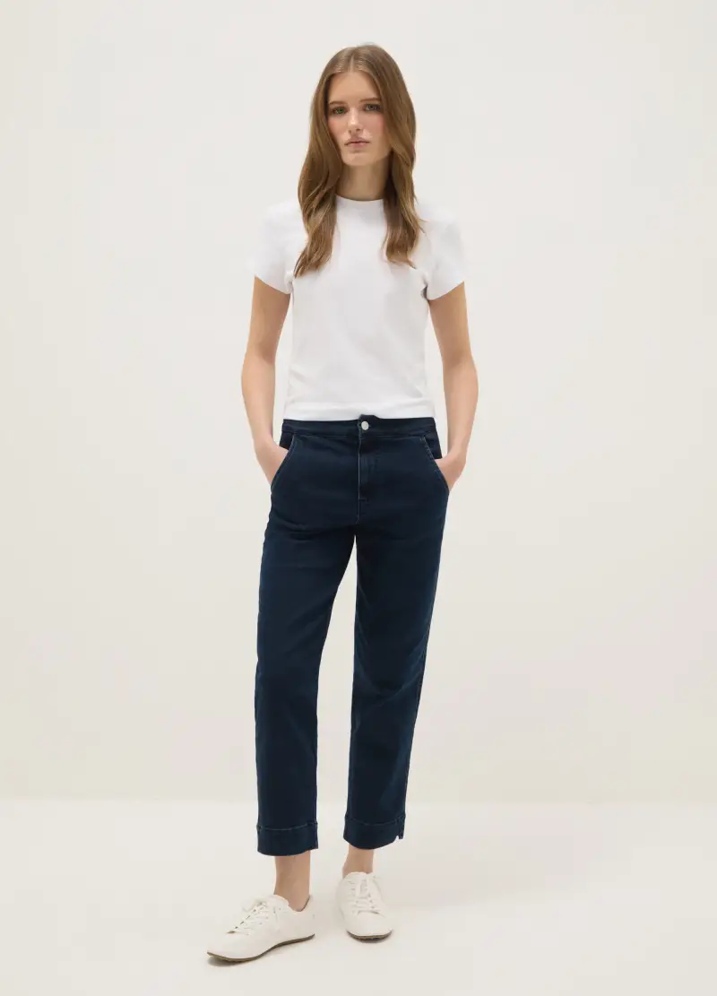 Pantaloni Chino In Misto Cotone Blu Slim Fit, Donna, Blu