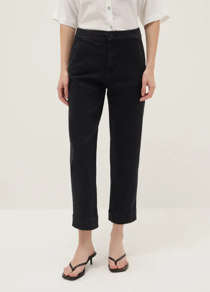 Pantaloni Chino In Misto Cotone Nero Slim Fit, Donna, Nero miniatura 2