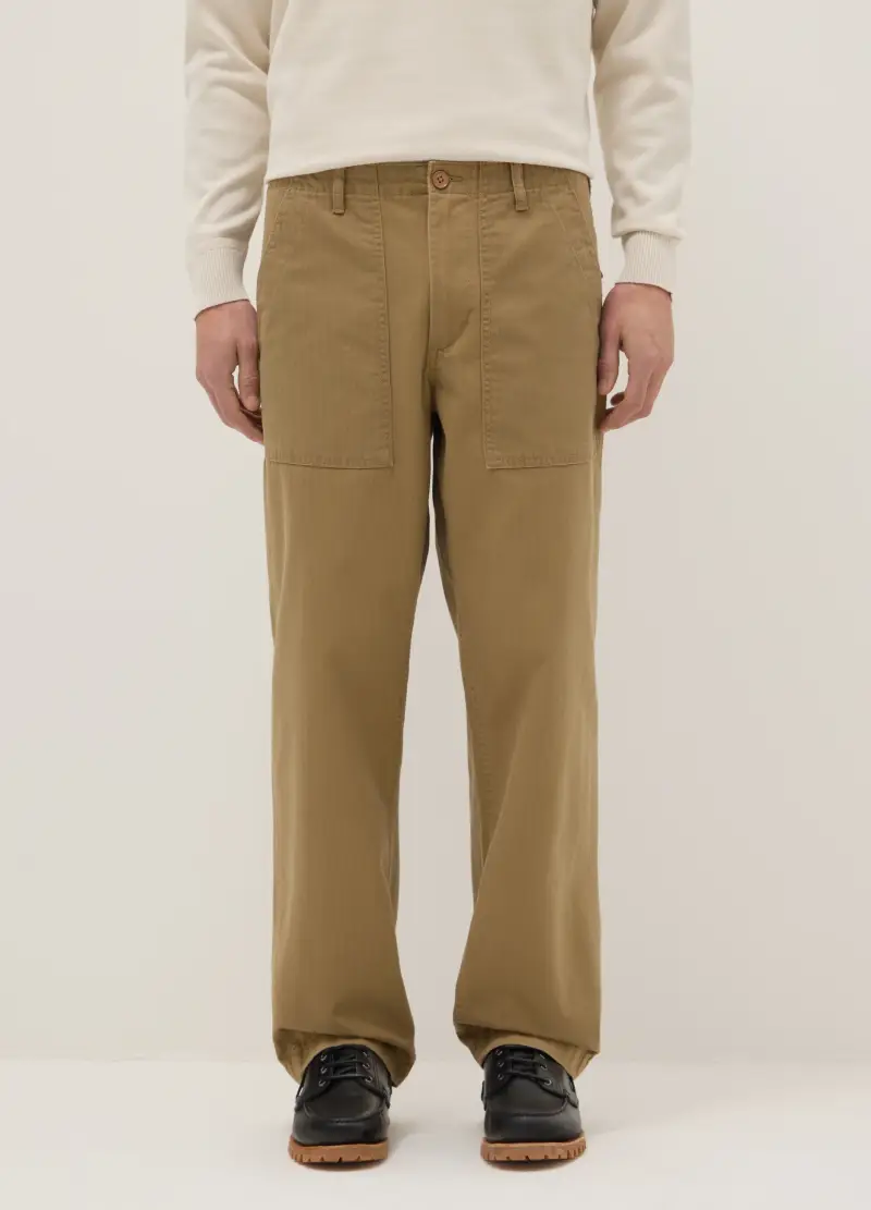 Pantaloni Chino In Puro Cotone Marroni Regular Fit, Uomo, Marrone miniatura 2