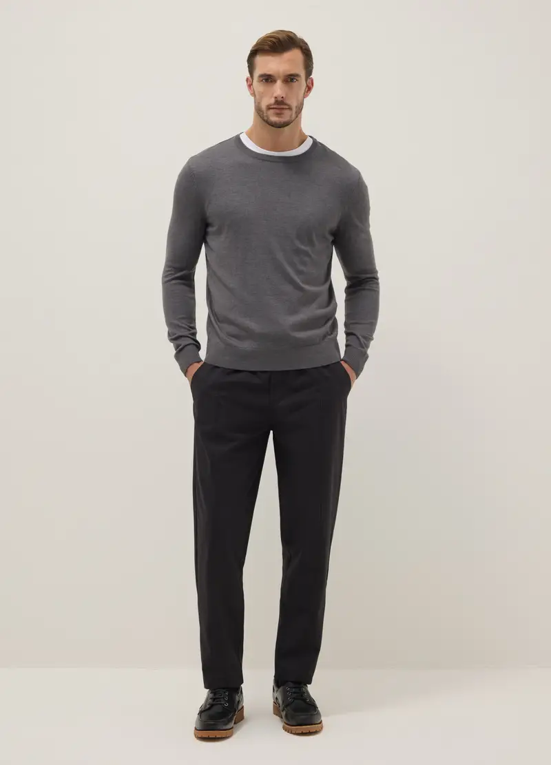 Pantaloni Chino In Puro Cotone Nero Slim Fit, Uomo, Nero