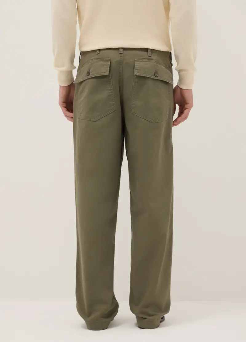 Pantaloni Chino In Puro Cotone Verde Regular Fit, Uomo, Verde miniatura 3