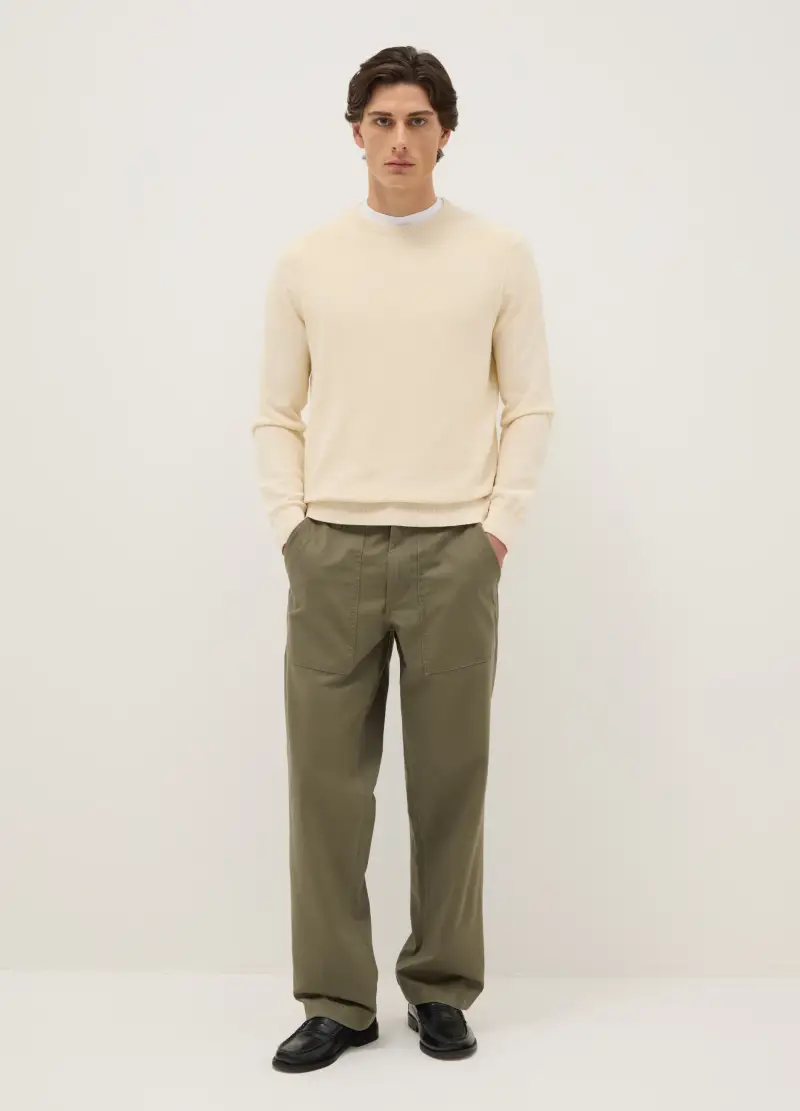 Pantaloni Chino In Puro Cotone Verde Regular Fit, Uomo, Verde
