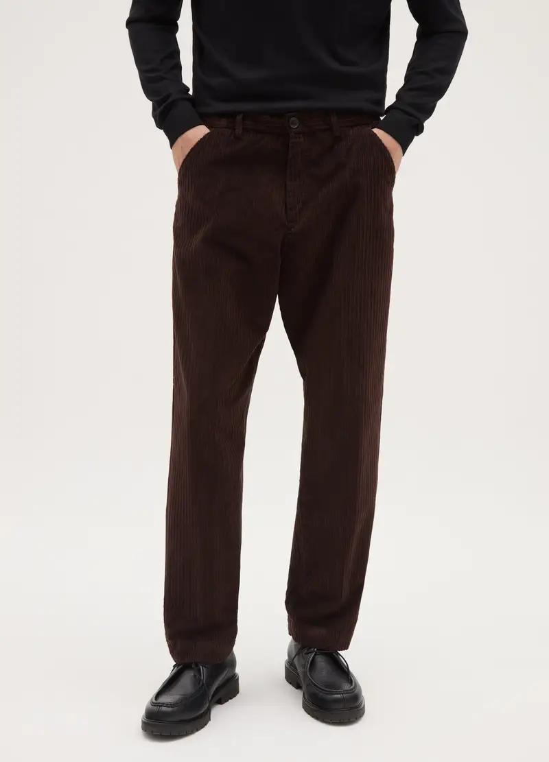 Pantaloni Chino Marroni In Misto Cotone A Coste Regular Fit, Uomo, Marrone miniatura 2