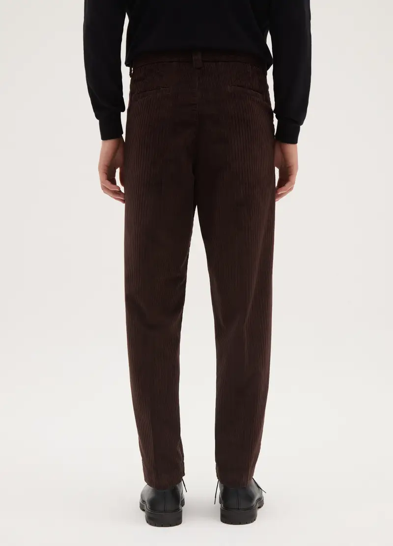 Pantaloni Chino Marroni In Misto Cotone A Coste Regular Fit, Uomo, Marrone miniatura 3