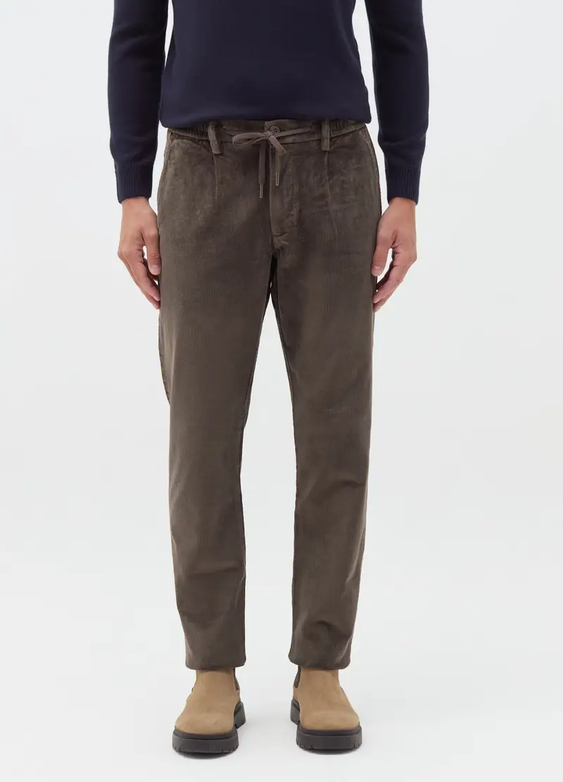 Pantaloni Chino Marroni In Velluto A Coste, Uomo, Marrone miniatura 2