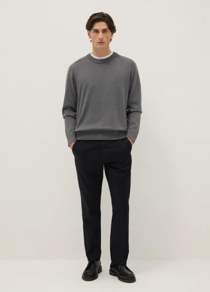 Pantaloni Chino Neri In Cotone Elasticizzato Slim Fit, Uomo, Nero