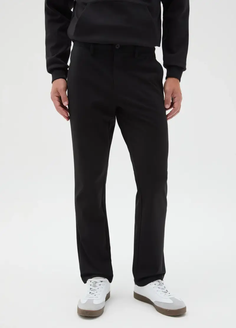 Pantaloni Chino Neri In Misto Cotone Regular Fit, Uomo, Nero miniatura 2