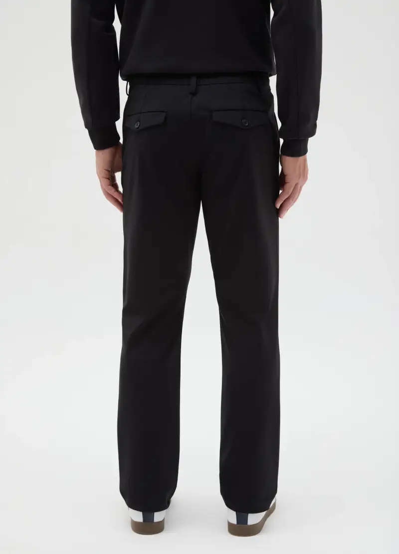 Pantaloni Chino Neri In Misto Cotone Regular Fit, Uomo, Nero miniatura 3