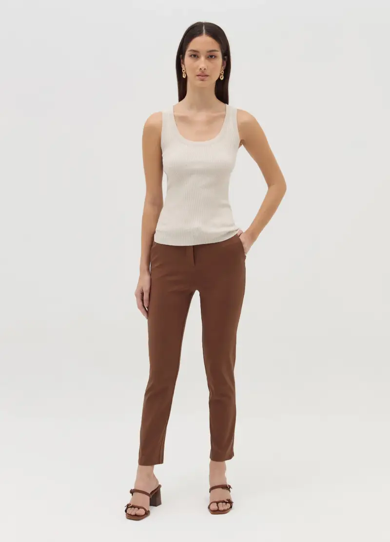 Pantaloni Chino Stretch, Donna, Marrone
