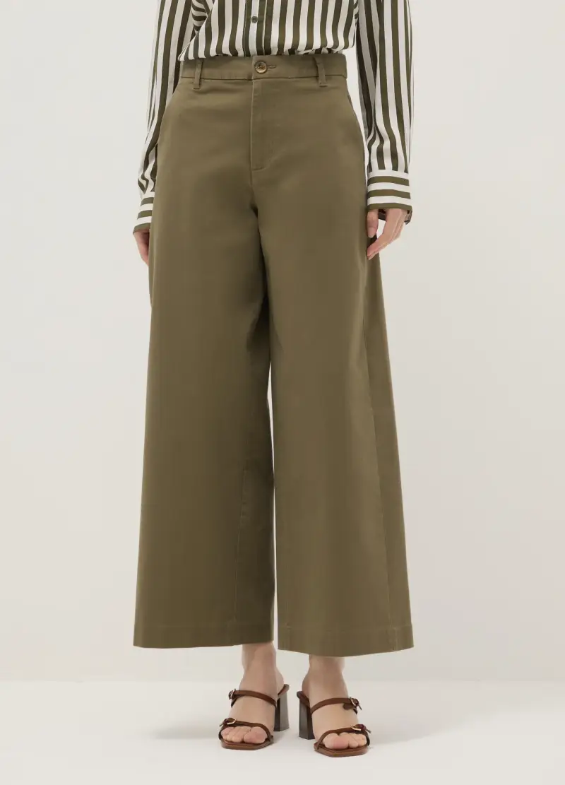 Pantaloni Chino Verdi In Cotone Elasticizzato Regular Fit, Donna, Verde miniatura 2