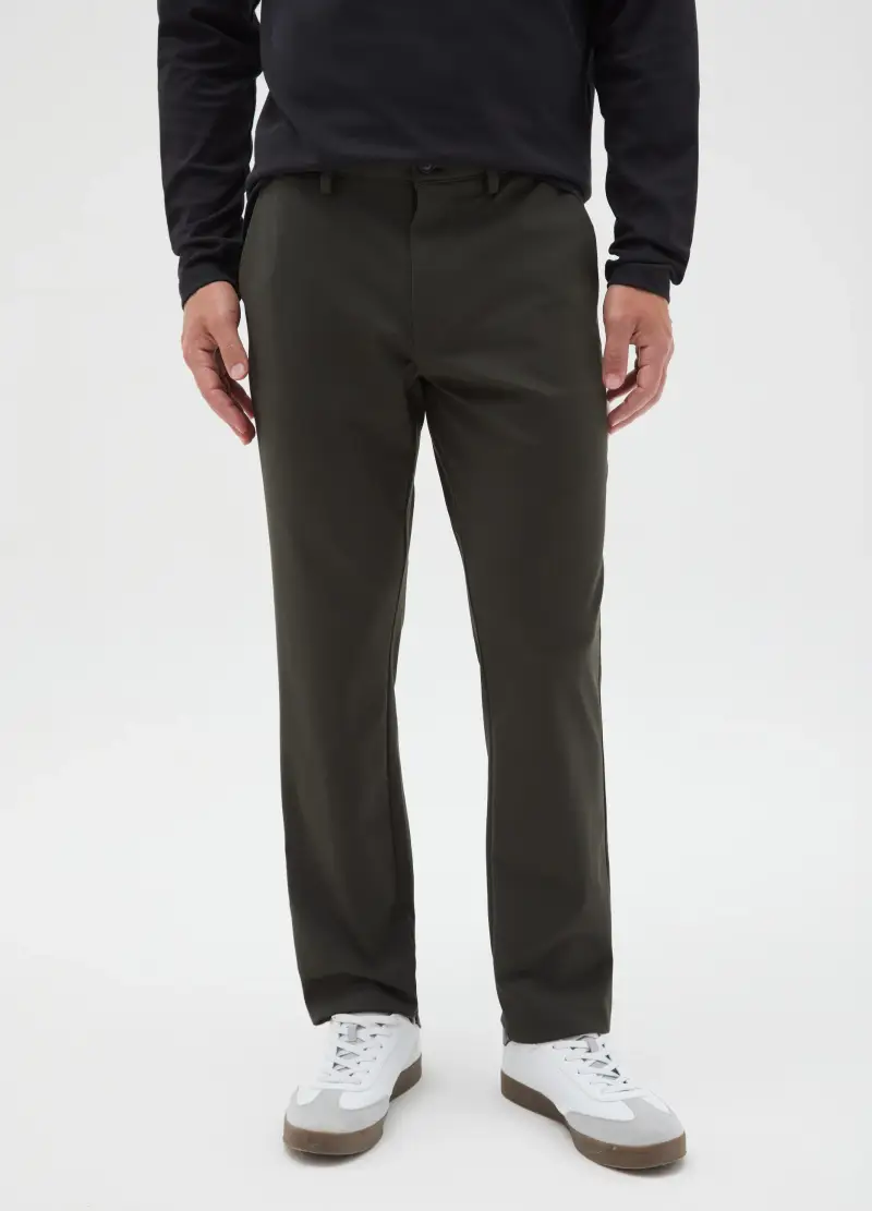 Pantaloni Chino Verdi In Misto Cotone Regular Fit, Uomo, Verde miniatura 2