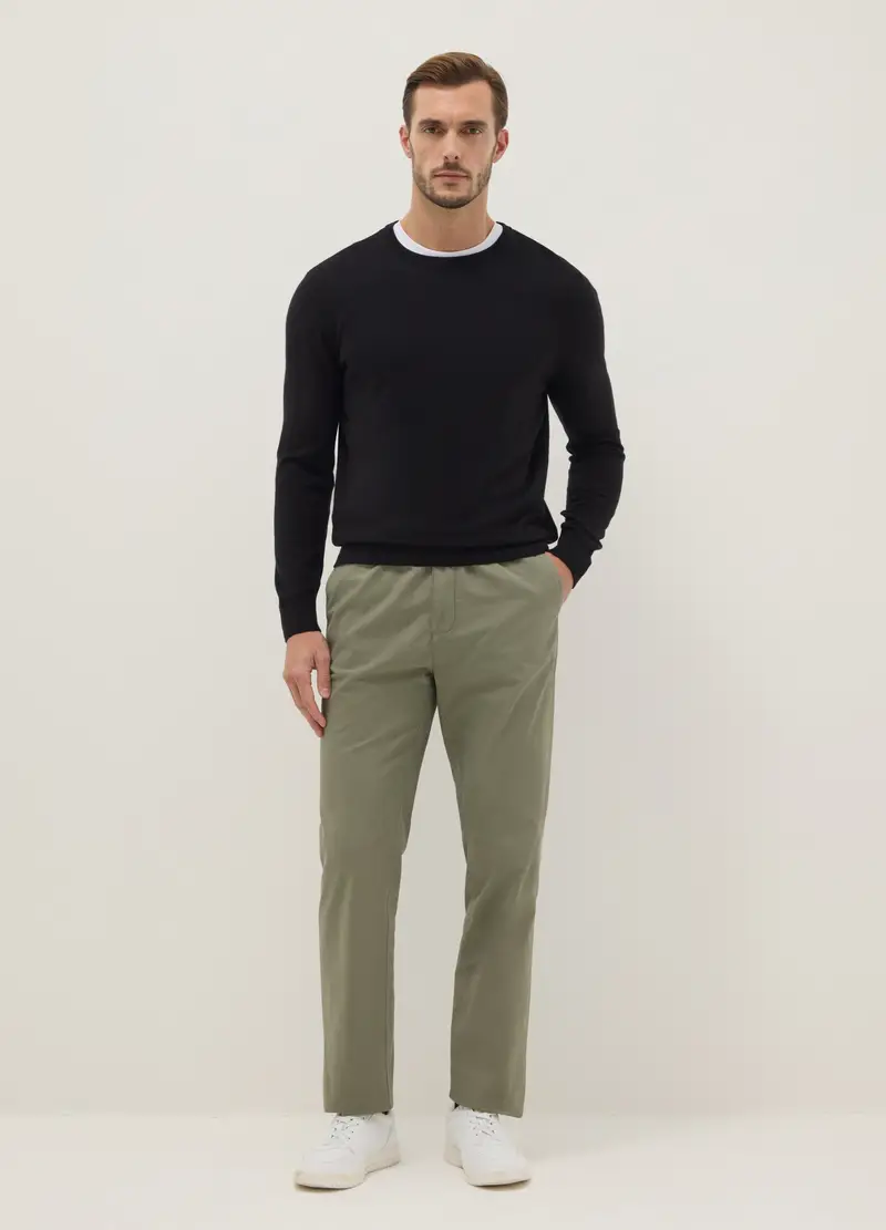 Pantaloni Chino Verdi In Puro Cotone Relaxed Fit, Uomo, Verde