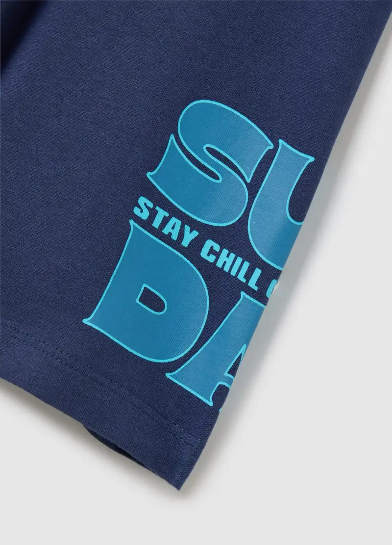 Pantaloni Corti Da Bambino In Puro Cotone Blu Con Vita Regular, Blu miniatura 3