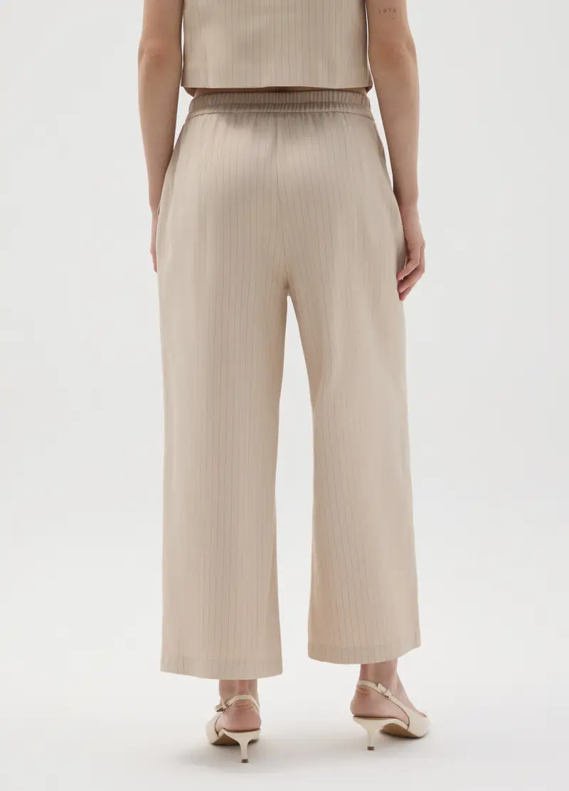 Pantaloni Culotte In Viscosa Beige Wide Leg, Donna, Beige miniatura 3
