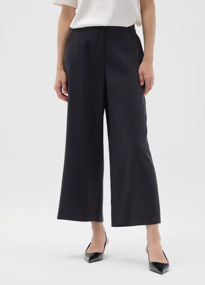 Pantaloni Culotte In Viscosa Neri Wide Leg, Donna, Nero miniatura 2