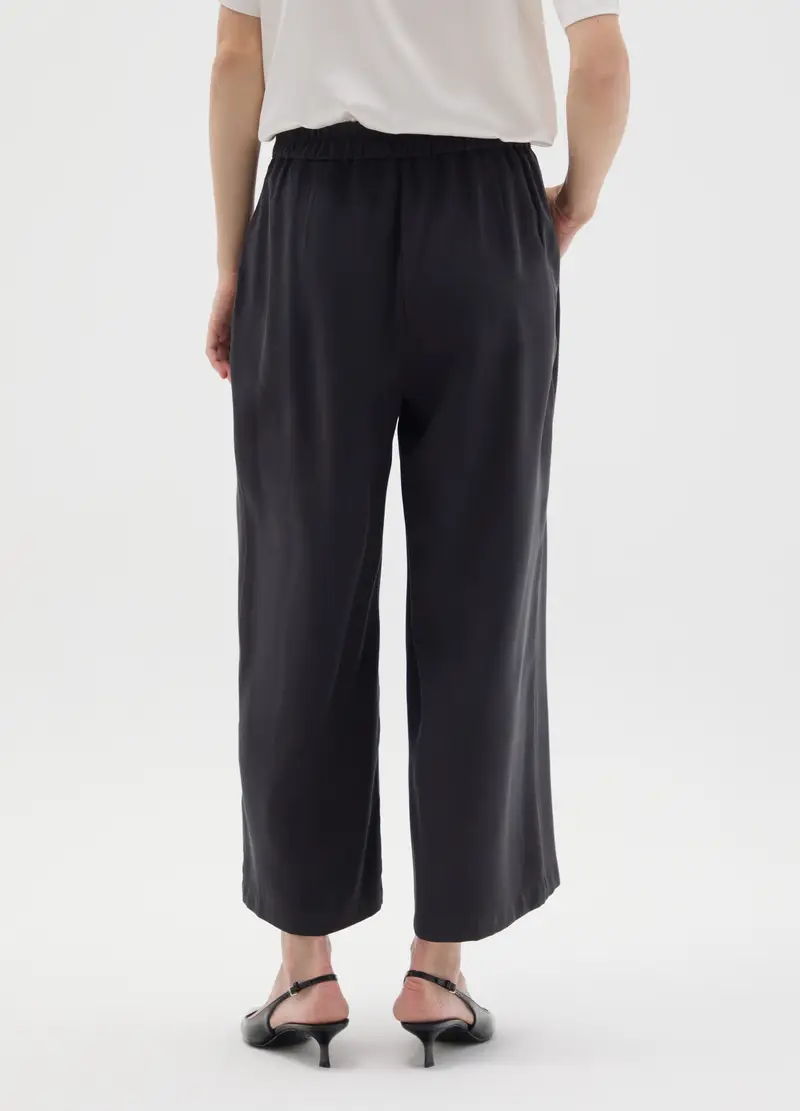 Pantaloni Culotte In Viscosa Neri Wide Leg, Donna, Nero miniatura 3