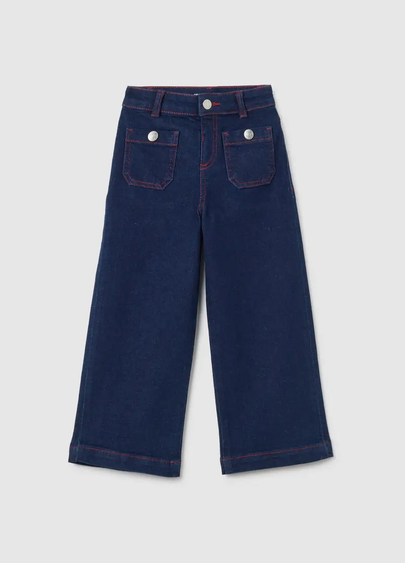 OVS, Pantaloni Da Bambina In Denim Blu Culotte Con Ricamo, Denim, Taglia: 4-5
