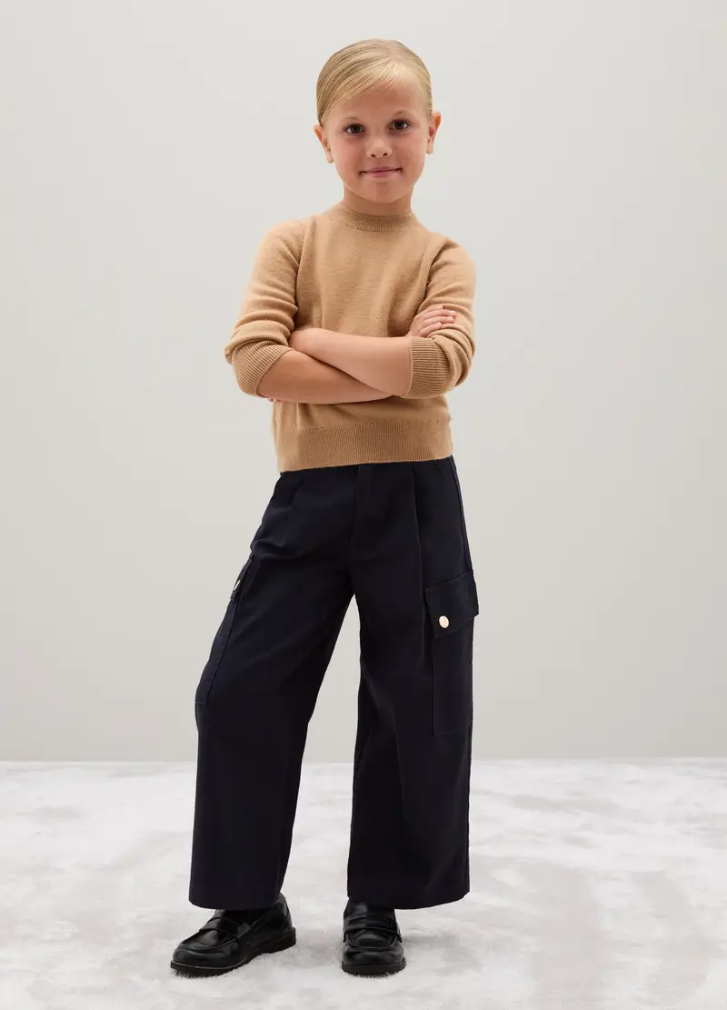 Pantaloni Da Bambina In Misto Cotone Blu, Blu