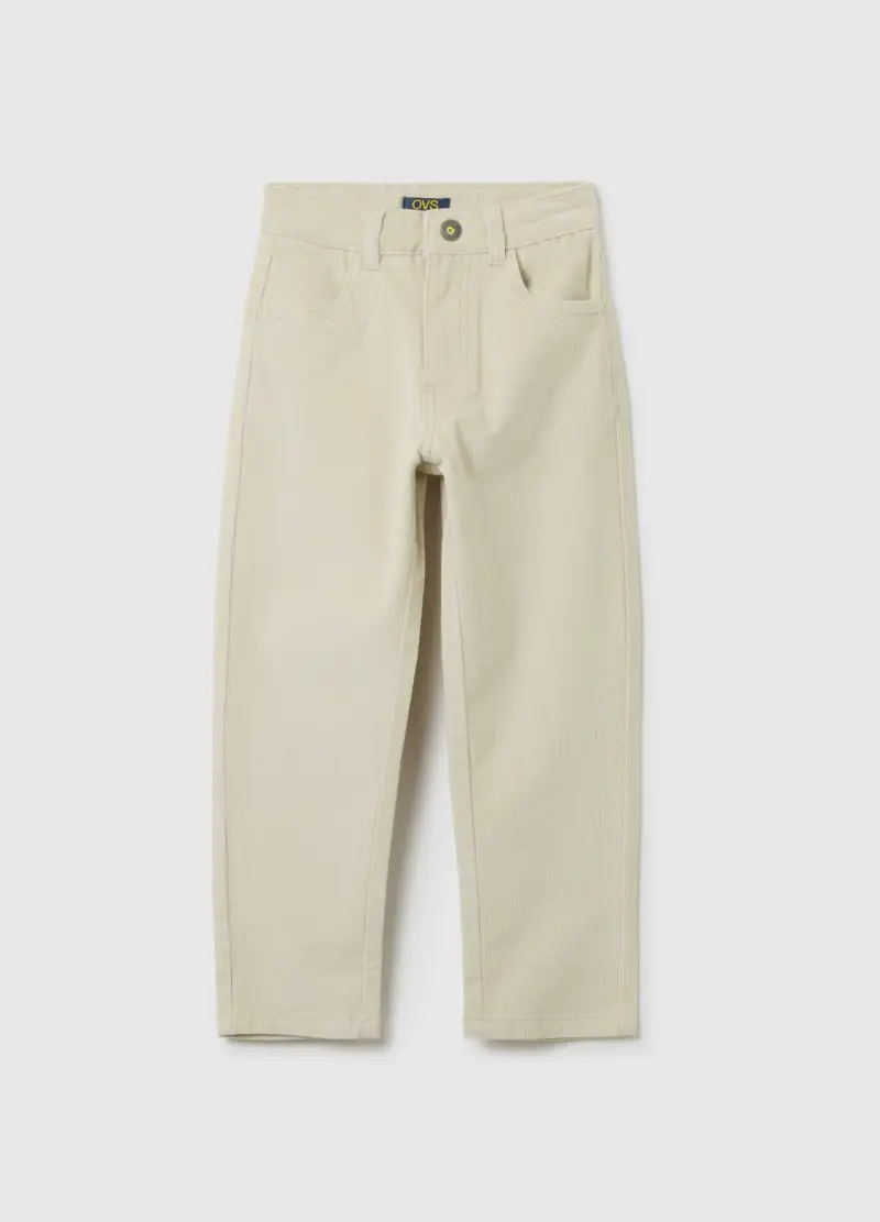 Pantaloni Da Bambino In Cotone E Velluto Beige Regular Fit, Beige