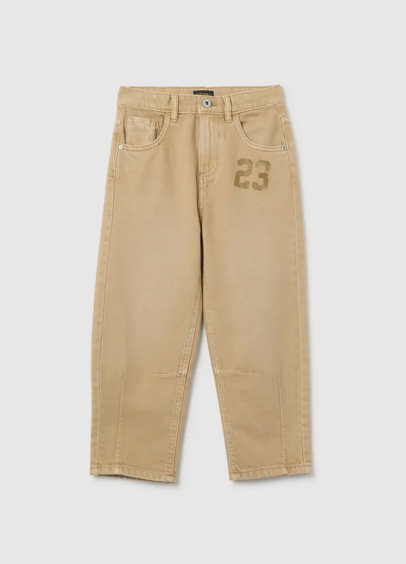OVS, Pantaloni Da Bambino In Puro Cotone Beige Baggy, Beige, Taglia: 4