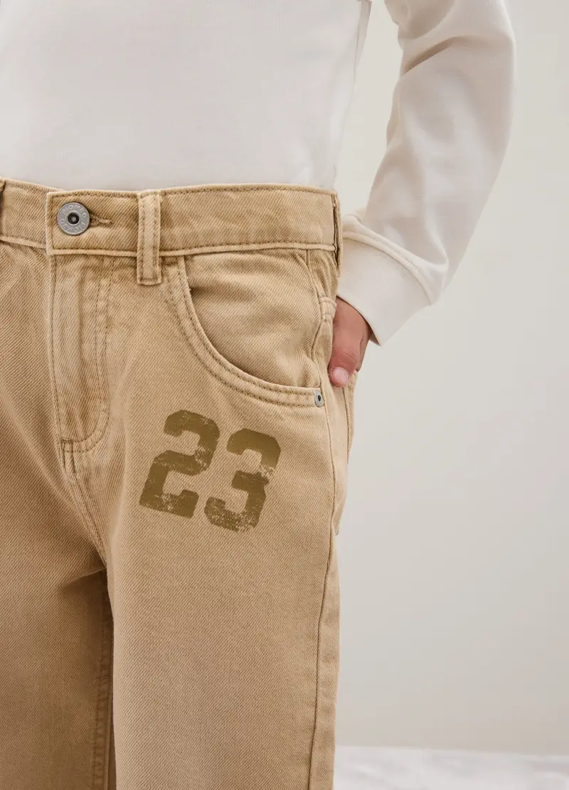 OVS, Pantaloni Da Bambino In Puro Cotone Beige Baggy, Beige, Taglia: 4 miniatura 2