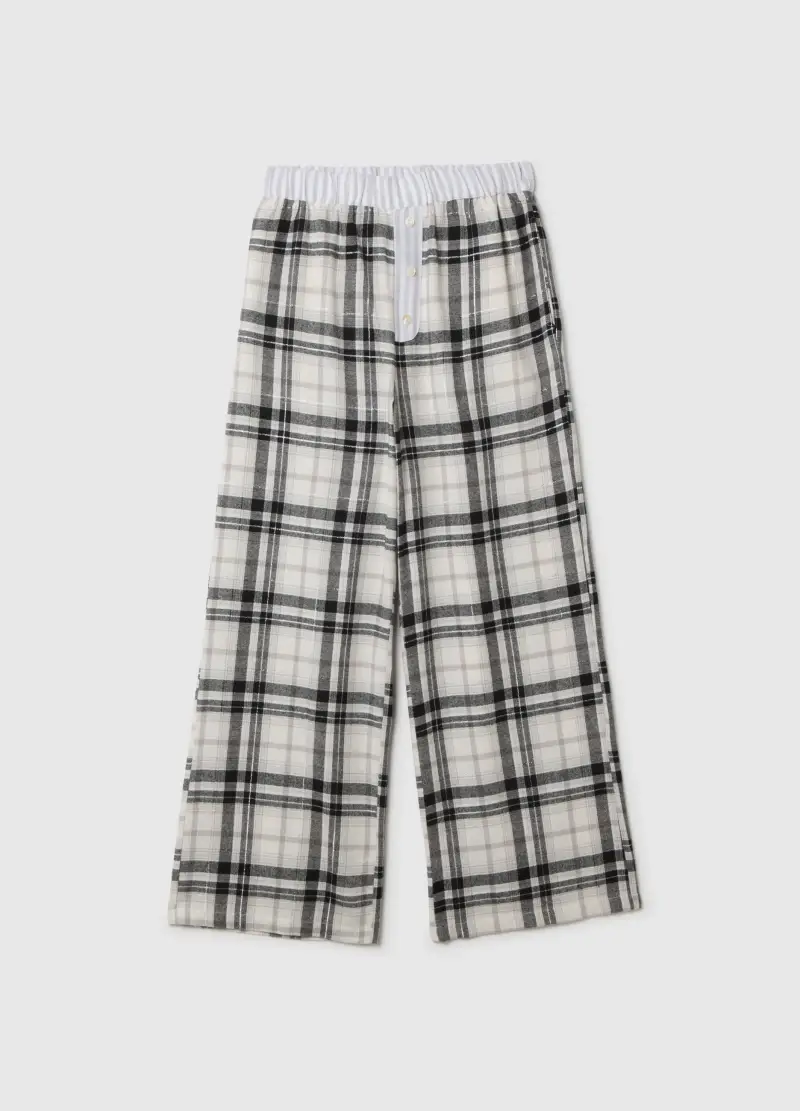 Pantaloni Da Pigiama Grigi In Flanella A Quadri, Donna, Bianco