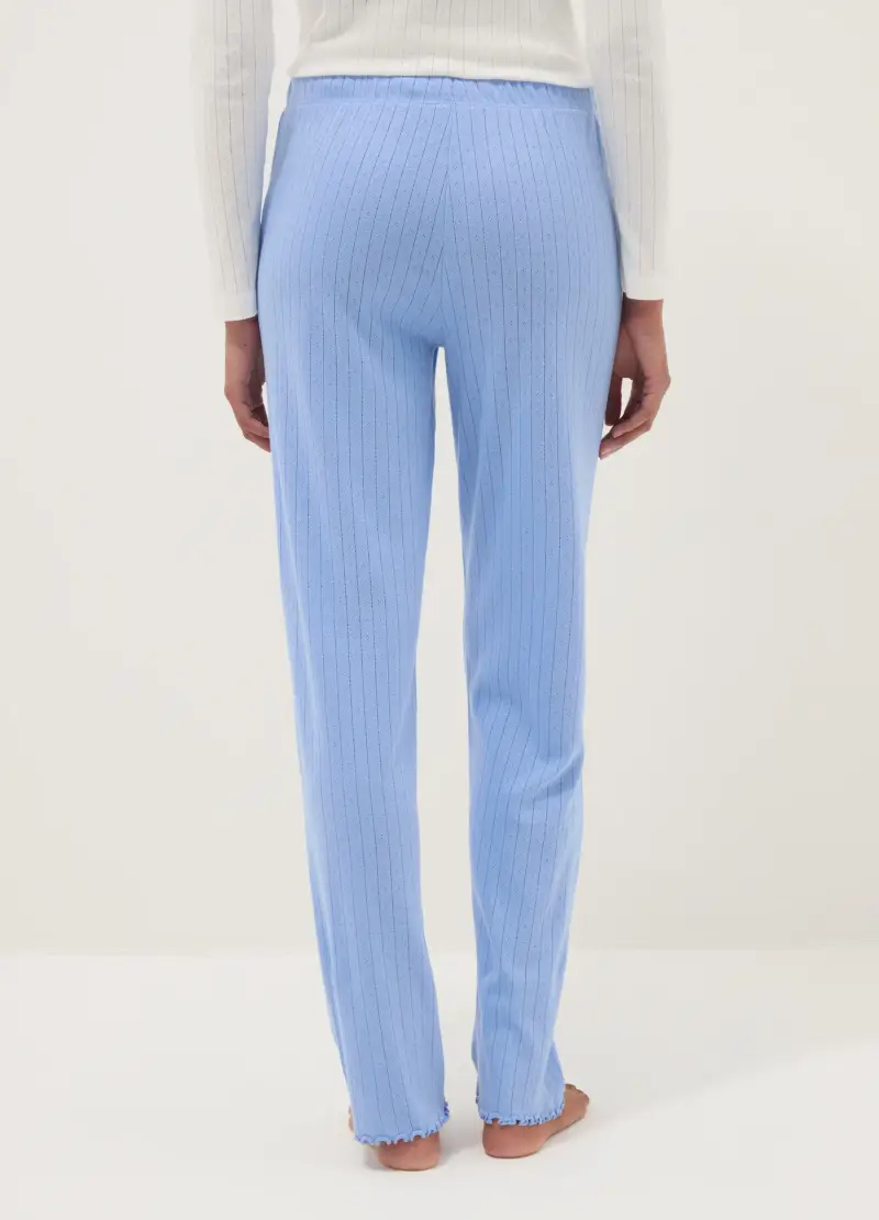 Pantaloni Da Pigiama In Puro Cotone Azzurri Regular Fit, Donna, Azzurro miniatura 3