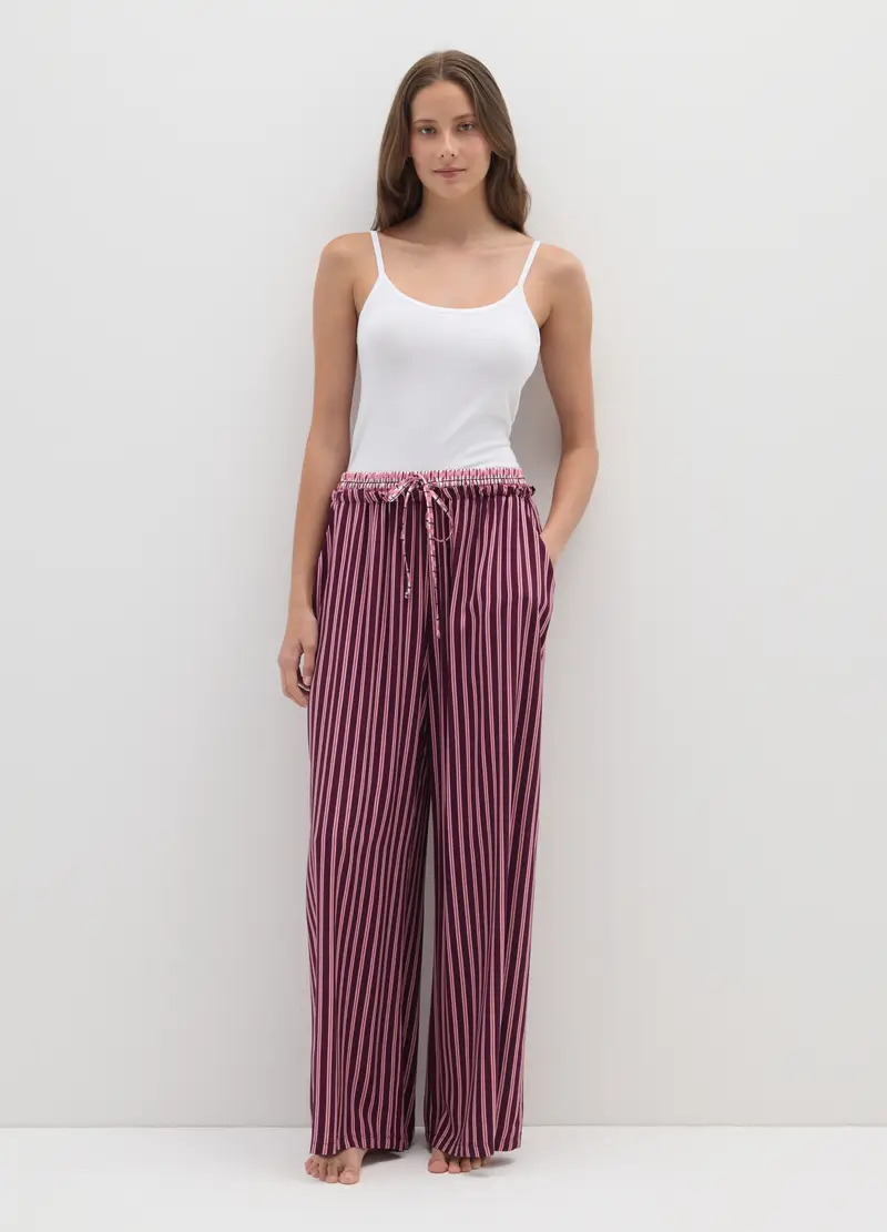 Pantaloni Da Pigiama Rosa A Righe Con Vita Elasticizzata, Donna, Multicolor