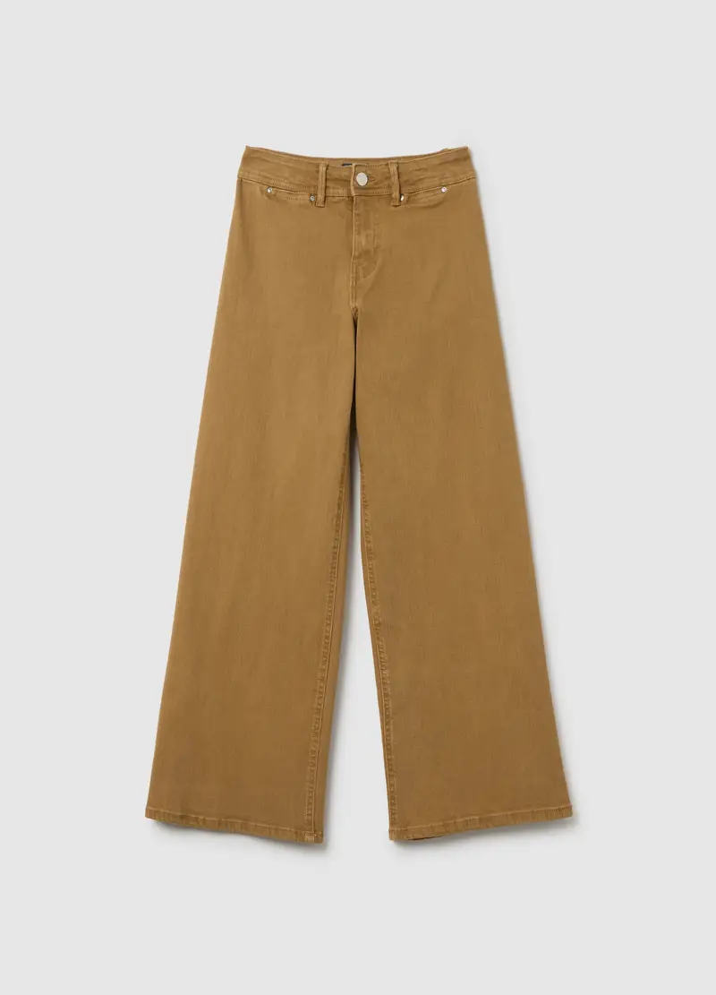 Pantaloni Da Ragazza In Cotone Elasticizzato Marroni A Gamba Larga, Bambina, Marrone