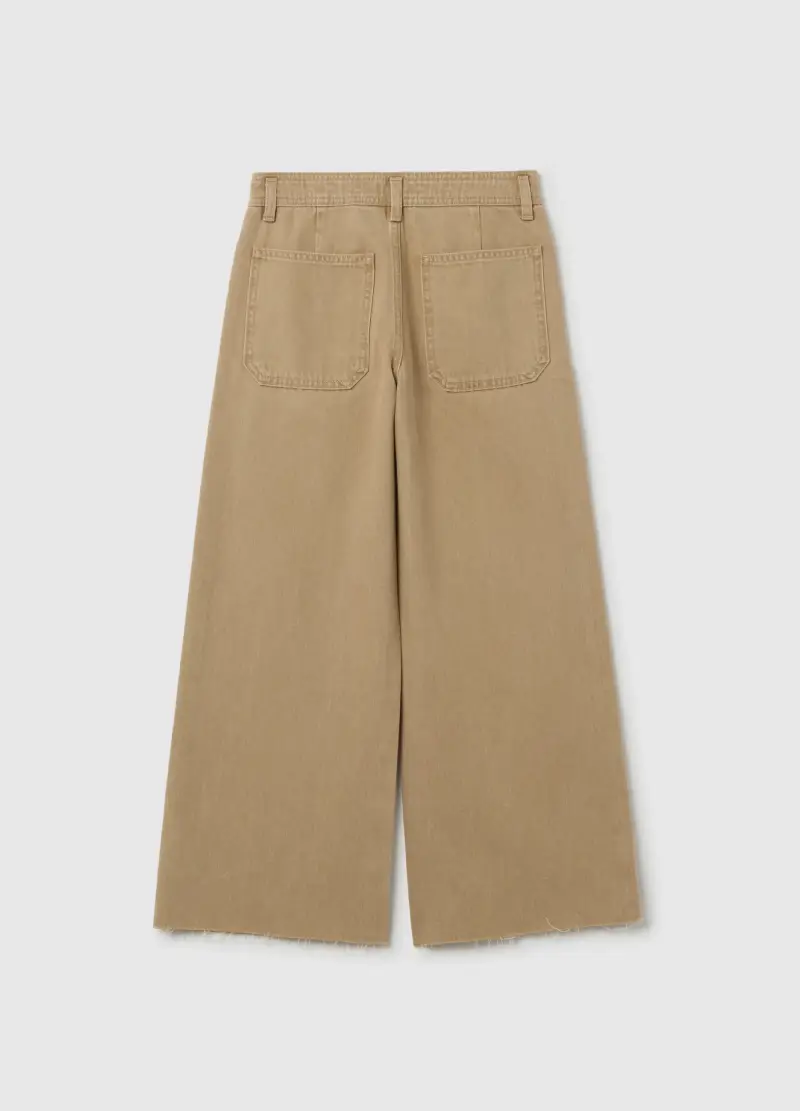 Pantaloni Da Ragazza In Puro Cotone Beige Wide Leg, Bambina, Beige miniatura 2