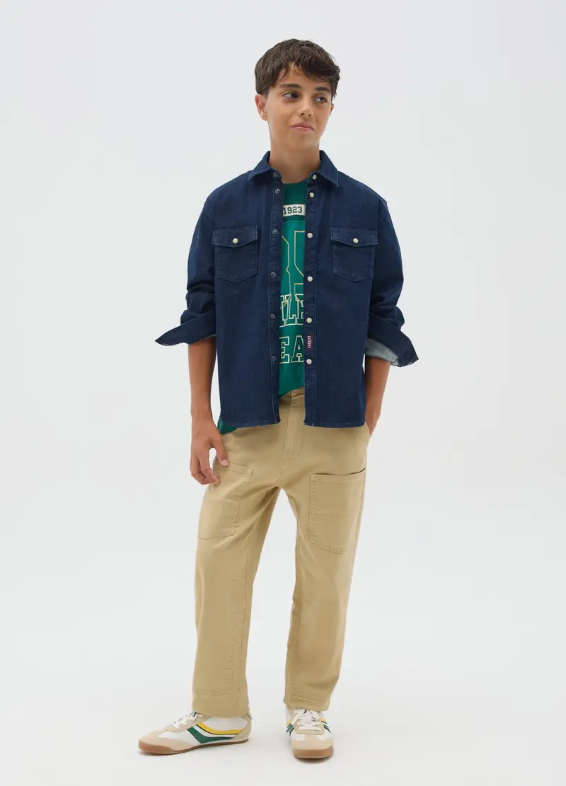 OVS, Pantaloni Da Ragazzo In Cotone Elasticizzato Beige Relaxed Fit, Bambino, Beige, Taglia: 10-11