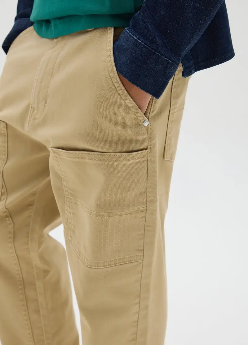 OVS, Pantaloni Da Ragazzo In Cotone Elasticizzato Beige Relaxed Fit, Bambino, Beige, Taglia: 10-11 miniatura 2