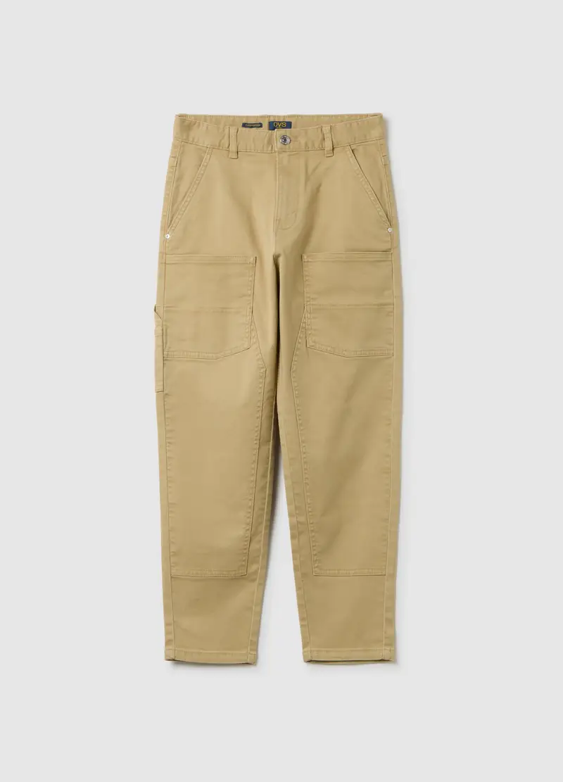 OVS, Pantaloni Da Ragazzo In Cotone Elasticizzato Beige Relaxed Fit, Bambino, Beige, Taglia: 10-11 miniatura 3