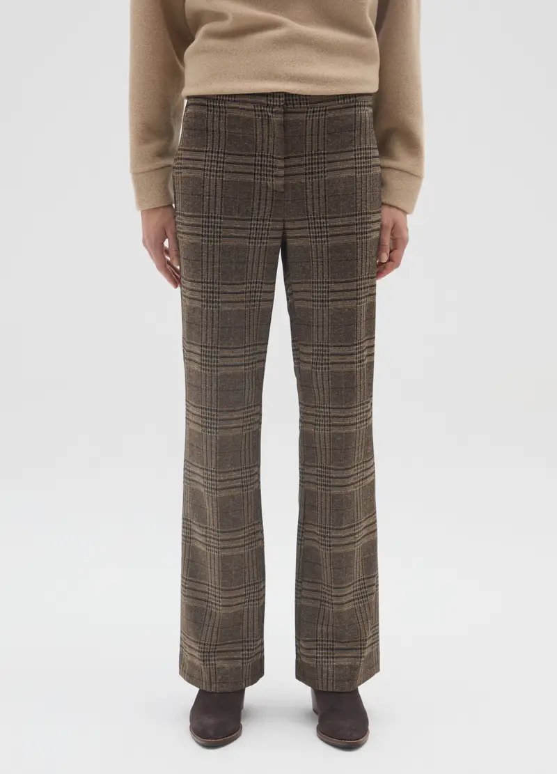Pantaloni Flare A Quadri Marroni, Donna, Marrone miniatura 2