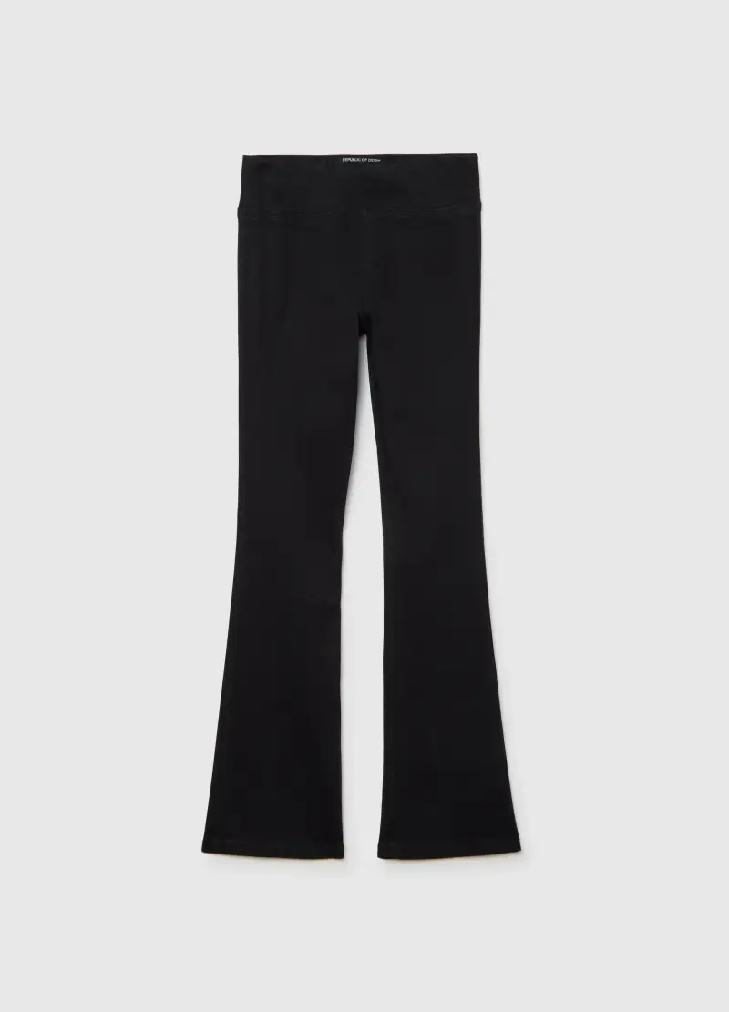 Pantaloni Flare Neri In Misto Cotone, Donna, Nero