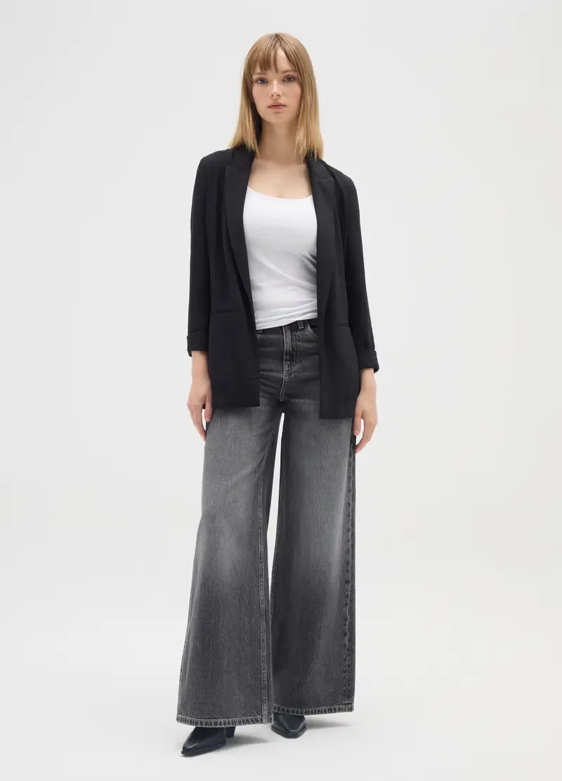 Pantaloni Grigi A Gamba Larga In Cotone, Donna, Grigio