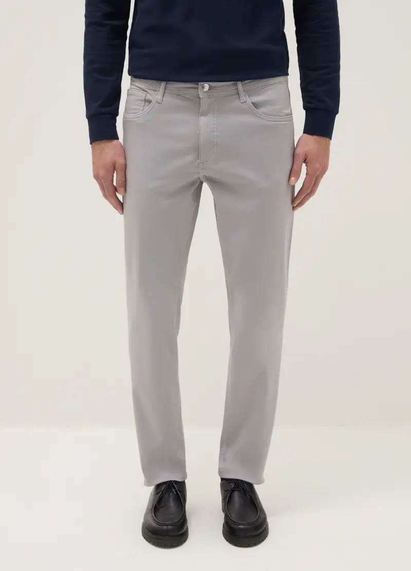 Pantaloni Grigi In Cotone Elasticizzato Slim Fit, Uomo, Grigio miniatura 2
