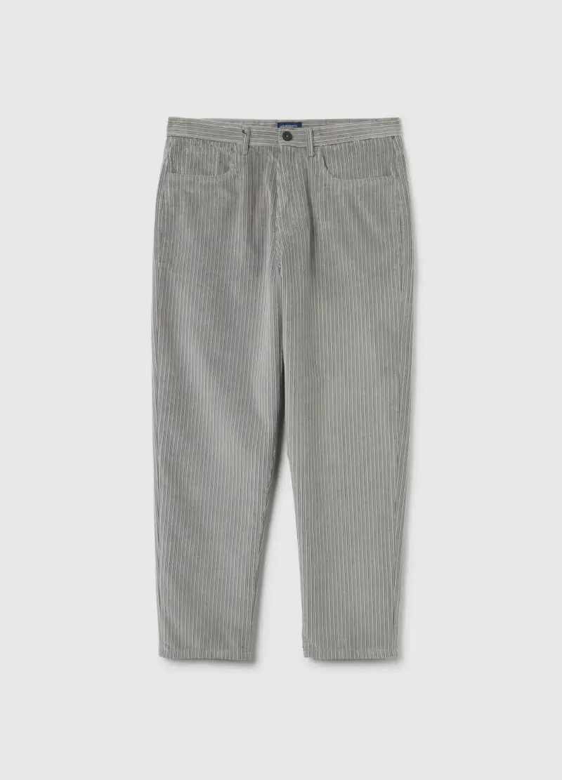 Pantaloni Grigi In Misto Cotone A Coste Regular Fit, Uomo, Grigio