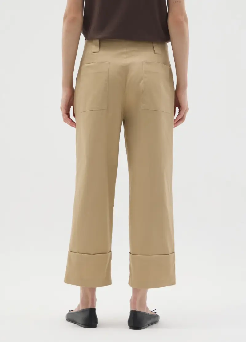 Pantaloni In Cotone Beige Regular Fit, Donna, Beige miniatura 3